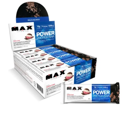 Power Protein Bar 41g Sabor Napolitano - Barras de Proteína 12un - Max Titanium Caixa C12 unidades