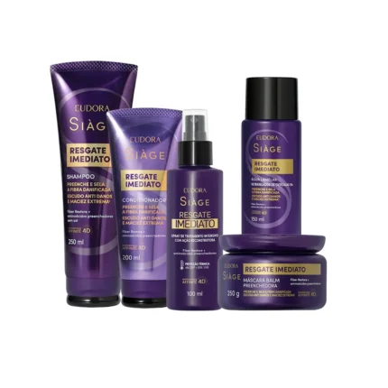 Kit Eudora Siàge Resgate Imediato Shampoo 250ml + Condicionador 200ml + Máscara 250g + Água Lemelar 250g + Leave-In 100ml