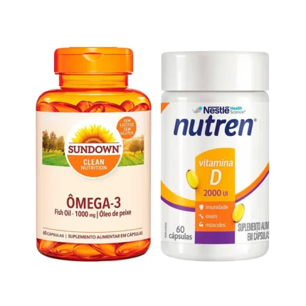 Kit Ômega 3 Fish Oil 1000mg Sundown 60 cápsulas + Vitamina D 2.000UI Nutren 60 cápsulas